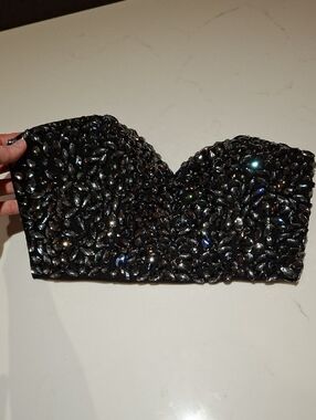 Marciano (Guess) Sexy Black Bedazzled/Gemstone Bustier/Corset Top (Size XS)